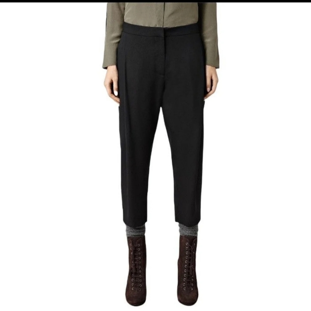 Allsaints Calle Black Tencel Cropped Front Pleated High Rise Pants Size 6